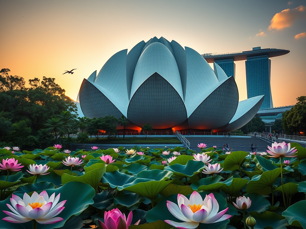 [Singapore] A beautiful lotus blooming beside the Art Science Museum（シンガポールアートサイエンスミュージアムへ行ってみた）